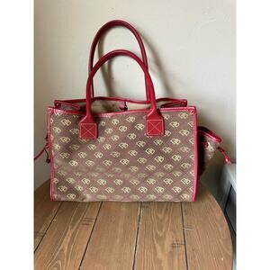 Dooney and Bourke Red and Tan Logo Women’s Shoulder Bag Tote Purse